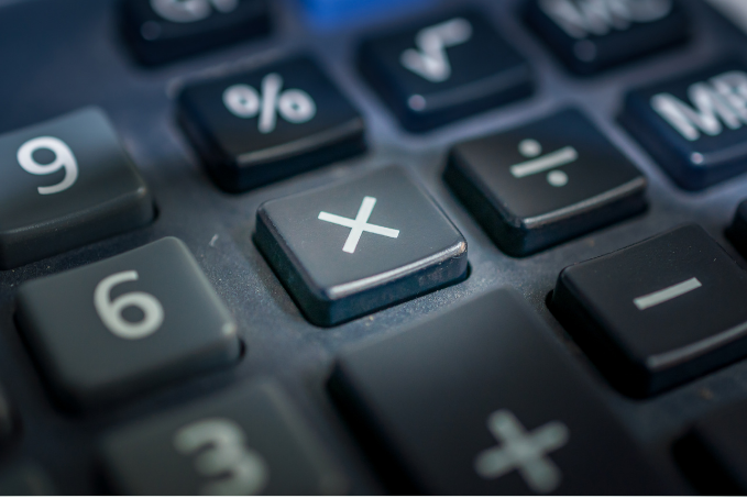 Calculator buttons with the multiplication symbol in focus